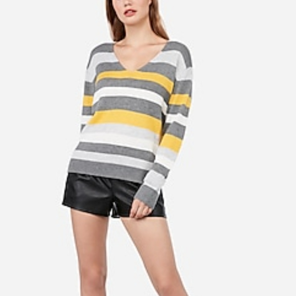 Express Relaxed Fit Vneck Striped Sweater